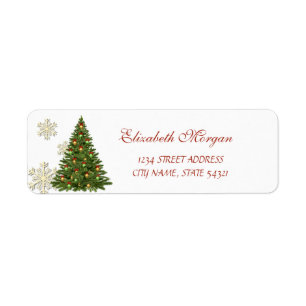 Elegant Christmas Tree Gold Snowflakes Label
