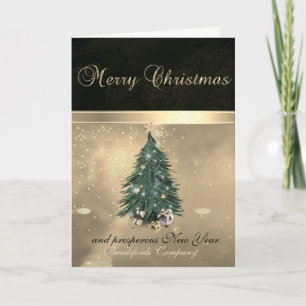Elegant Christmas  Tree Gold Stars Corporate Holiday Card