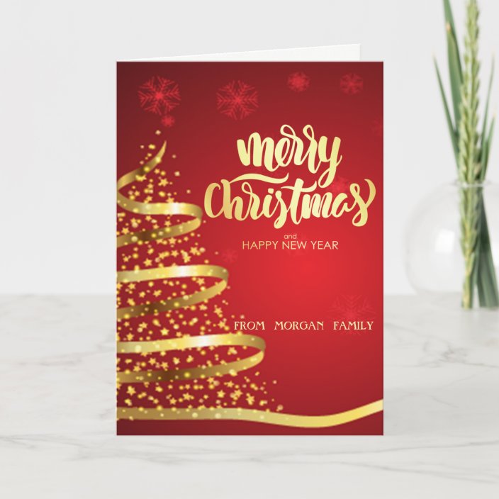 Elegant Christmas Tree Gold Stars Holiday Card | Zazzle