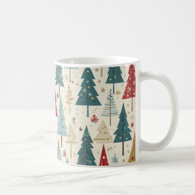 Elegant Christmas Tree Green Blue Red Gold Pattern Coffee Mug (Right)