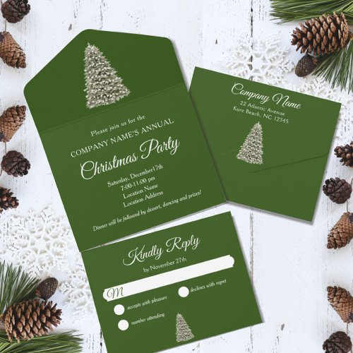 Elegant Christmas Tree Green Company Holiday Party All In One Invitation