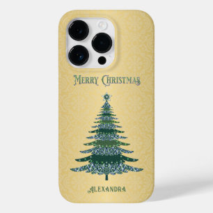 Elegant Christmas Tree Green Gold Name Custom Case-Mate iPhone 14 Pro Case