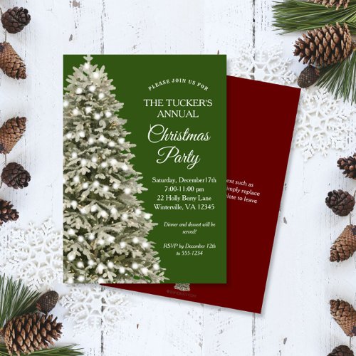 Elegant Christmas Tree Green Red Christmas Party Invitation