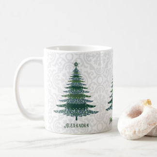 Elegant Christmas Tree Green White Personalized Coffee Mug