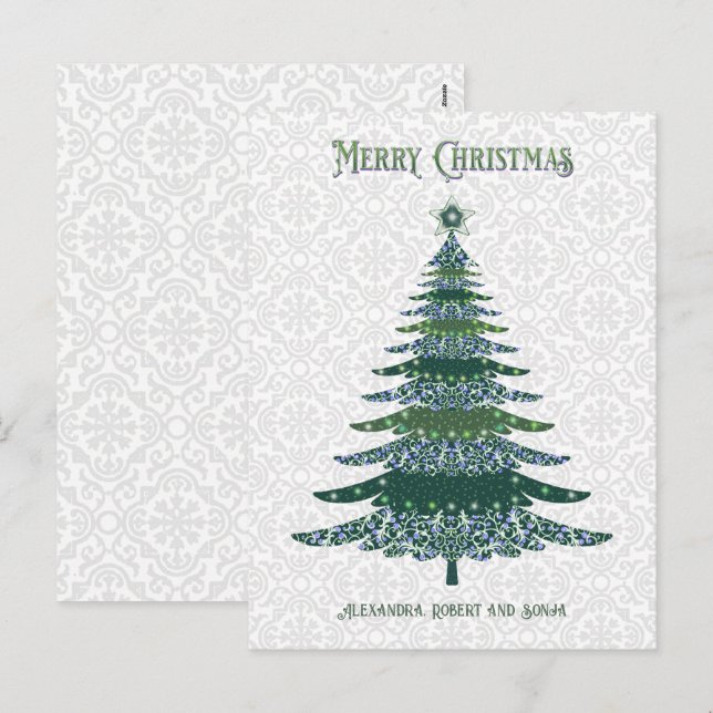 Elegant Christmas Tree Green White Personalized Holiday Postcard (Front/Back)