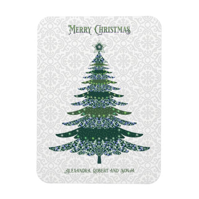 Elegant Christmas Tree Green White Personalized Magnet (Vertical)