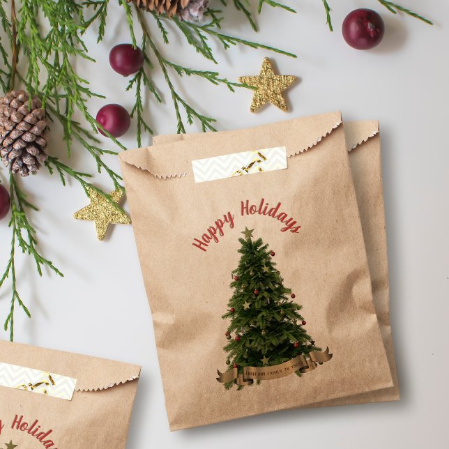 Elegant Christmas Tree Happy Holidays Festive Favor Bag (Happy Holidays! An elegant decorated Christmas tree on these kraft favor bags just for you)