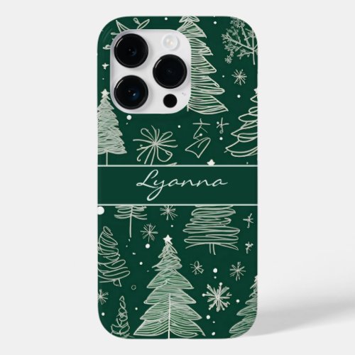 Elegant Christmas Tree Holiday Line Art Pattern  Case_Mate iPhone 14 Pro Case