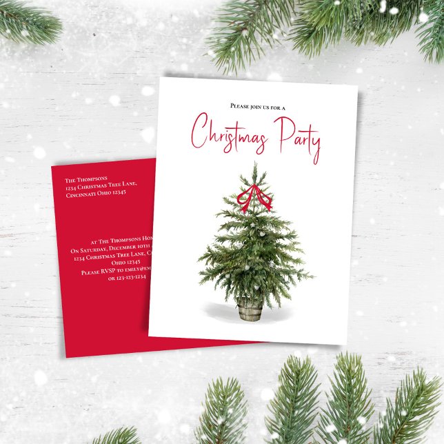 Elegant Christmas Tree Holiday Party Custom Postcard (Whimsical Christmas party invitation postcard. )