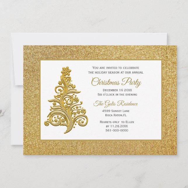 Elegant  Christmas Tree Holiday Party Invitation (Front)