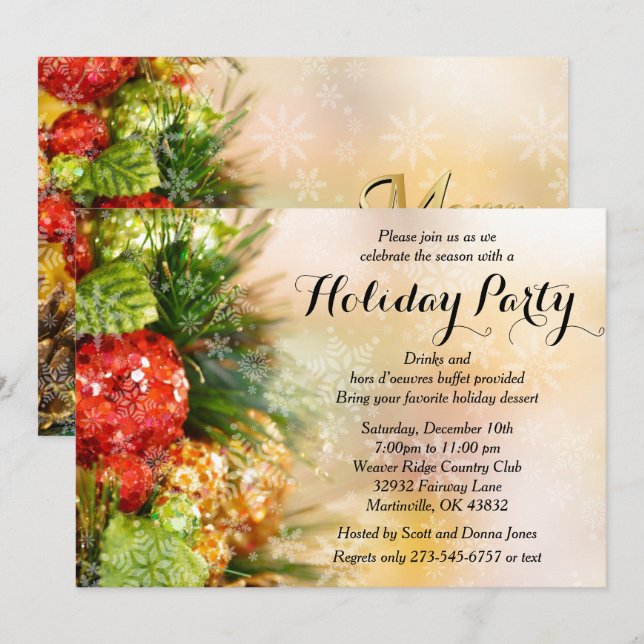 Elegant Christmas Tree Holiday Party Invitation (Front/Back)