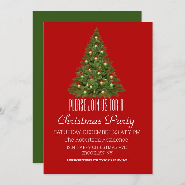 Elegant Christmas Tree Holiday Party Invitation (Front/Back)