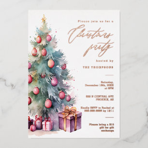 Elegant Christmas Tree Holiday Party Rose Gold Foil Invitation