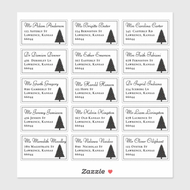 Elegant Christmas Tree Individual Names Address Sticker (Sheet)