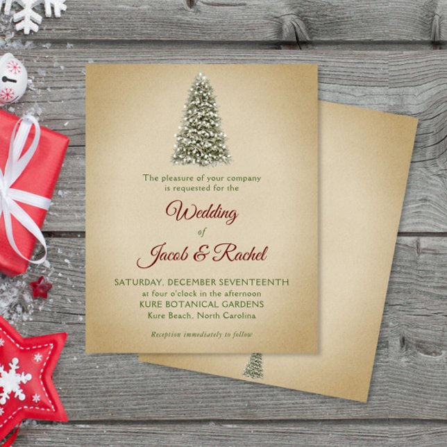 Elegant Christmas Tree Kraft Budget Wedding Invite (Creator Uploaded)