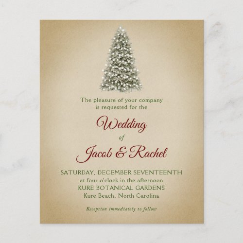 Elegant Christmas Tree Kraft Budget Wedding Invite