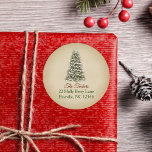 Elegant Christmas Tree Kraft Paper Return Address  Classic Round Sticker<br><div class="desc">This elegant design features a snowy Christmas tree with lights. Click the customize button for more flexibility in modifying the text and the graphics! Variations of this design as well as coordinating products are available in our shop, zazzle.com/store/doodlelulu. Contact us if you need this design applied to a specific product...</div>
