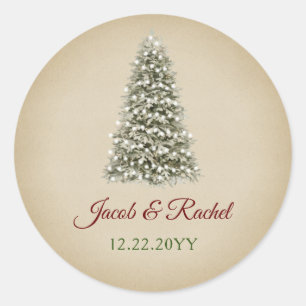 Elegant Christmas Tree Kraft Paper Wedding Classic Round Sticker
