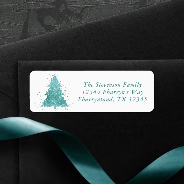 Elegant Christmas Tree | Luxe Aqua Mint Address Label (Creator Uploaded)