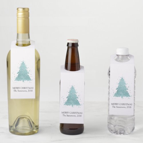 Elegant Christmas Tree  Luxe Aqua Mint Custom Bottle Hanger Tag