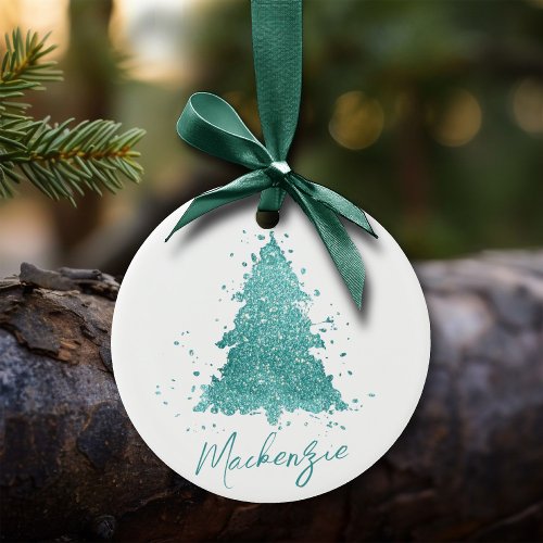 Elegant Christmas Tree  Luxe Aqua Mint Custom Ceramic Ornament