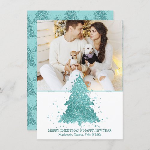 Elegant Christmas Tree  Luxe Aqua Mint Photo Holiday Card