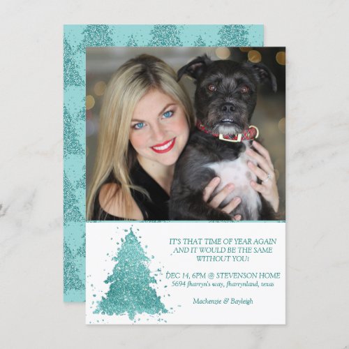 Elegant Christmas Tree  Luxe Aqua Mint Photo Holiday Card