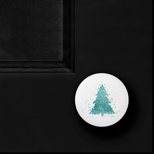 Elegant Christmas Tree  Luxe Aqua Mint Splatter Ceramic Knob