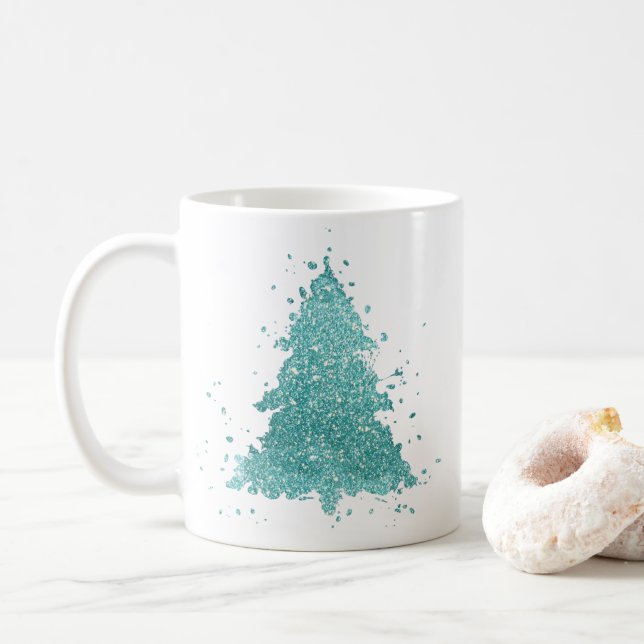 Elegant Christmas Tree | Luxe Aqua Mint Splatter Coffee Mug (With Donut)