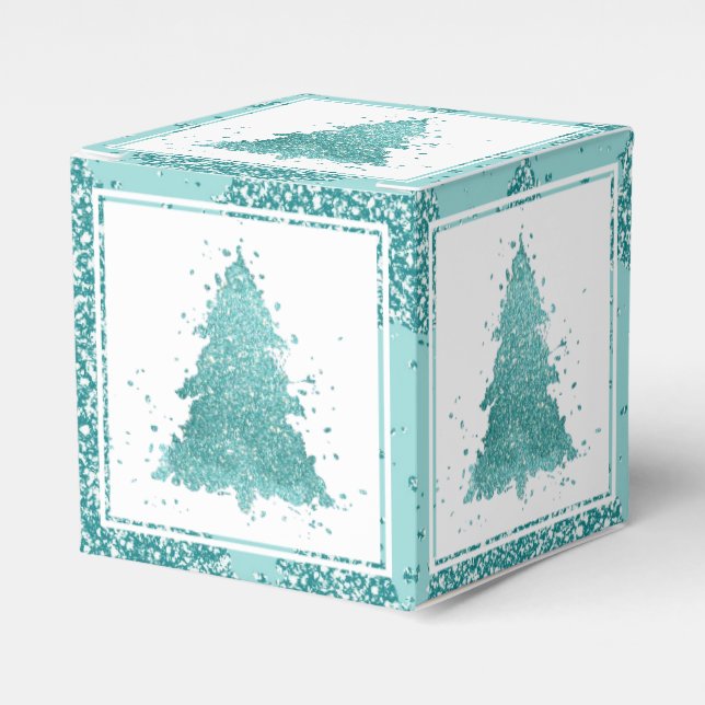 Elegant Christmas Tree | Luxe Aqua Mint Splatter Favor Boxes (Front Side)