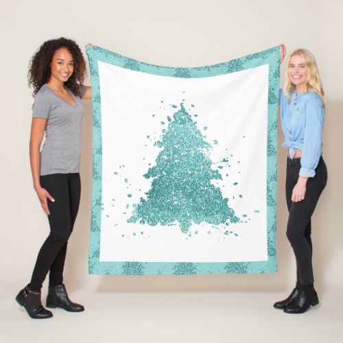 Elegant Christmas Tree  Luxe Aqua Mint Splatter Fleece Blanket
