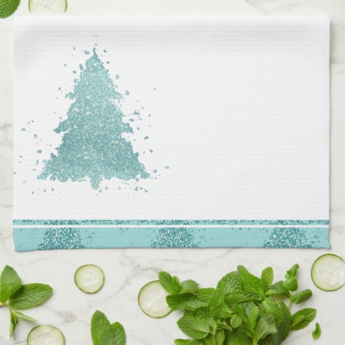 Elegant Christmas Tree  Luxe Aqua Mint Splatter Kitchen Towel