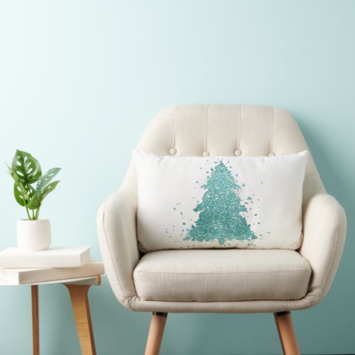 Elegant Christmas Tree  Luxe Aqua Mint Splatter Lumbar Pillow