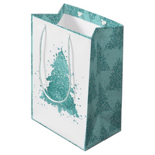 Elegant Christmas Tree  Luxe Aqua Mint Splatter Medium Gift Bag