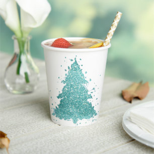 Elegant Christmas Tree   Luxe Aqua Mint Splatter Paper Cups