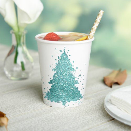 Elegant Christmas Tree  Luxe Aqua Mint Splatter Paper Cups
