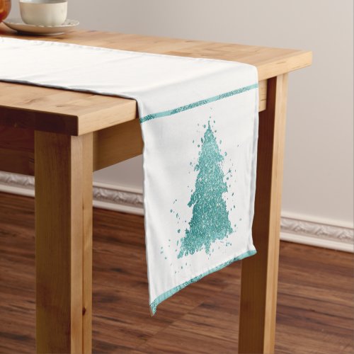 Elegant Christmas Tree  Luxe Aqua Mint Splatter Short Table Runner