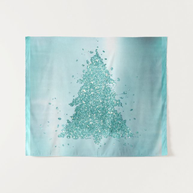 Elegant Christmas Tree | Luxe Aqua Mint Splatter Tapestry (Front (Horizontal))
