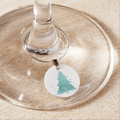 Elegant Christmas Tree  Luxe Aqua Mint Splatter Wine Charm