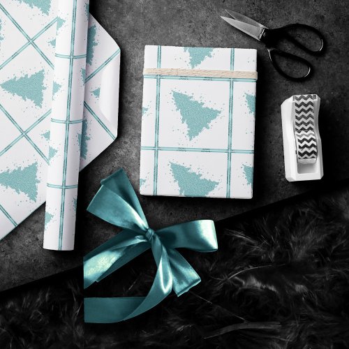 Elegant Christmas Tree  Luxe Aqua Mint Splatter Wrapping Paper