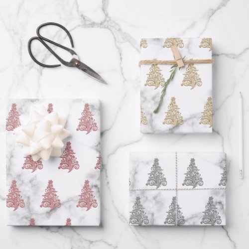 Elegant Christmas tree marble pattern    Wrapping Paper Sheets