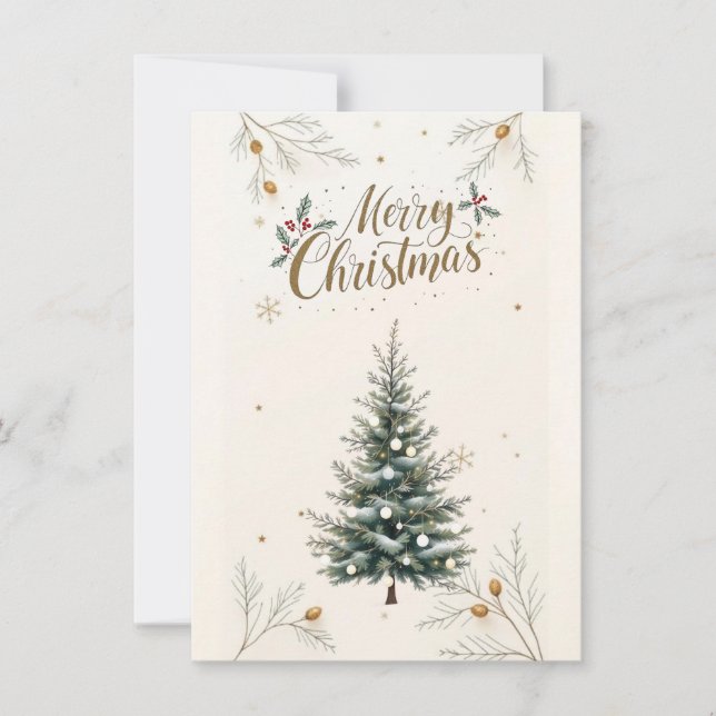 Elegant Christmas Tree & "Merry Christmas" Card. Invitation (Front)