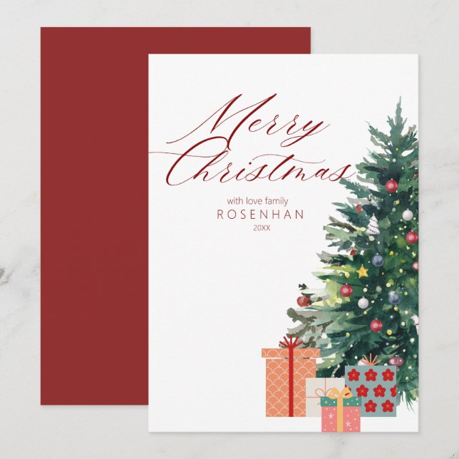 Elegant Christmas Tree  Merry Christmas Red Holiday Card (Front/Back)