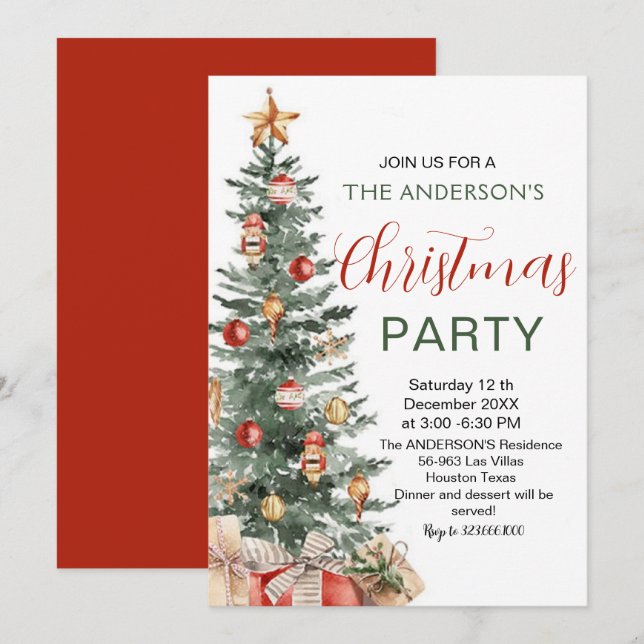 Elegant Christmas Tree Modern Party  Invitation (Front/Back)