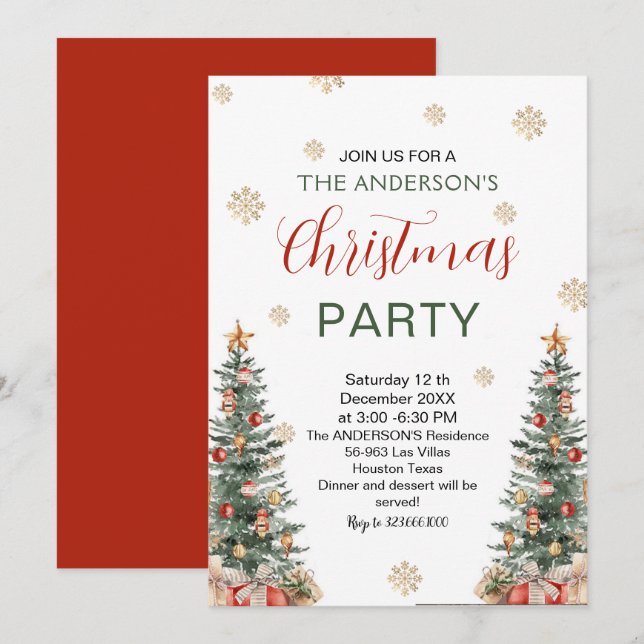 Elegant Christmas Tree Modern Party  Invitation (Front/Back)