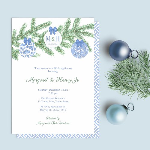 Elegant Christmas Tree Monogram Coed Bridal Shower Invitation