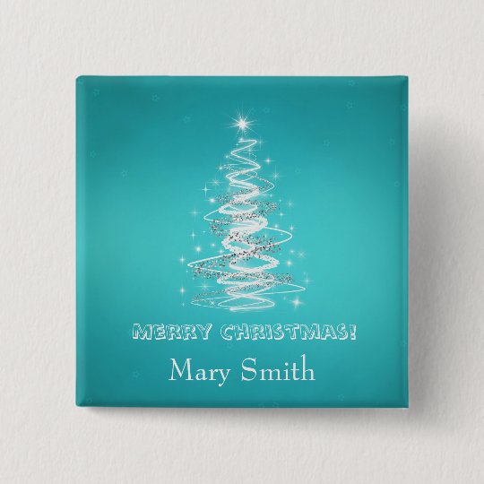 Elegant Christmas Tree Name Blue Custom Pinback Button
