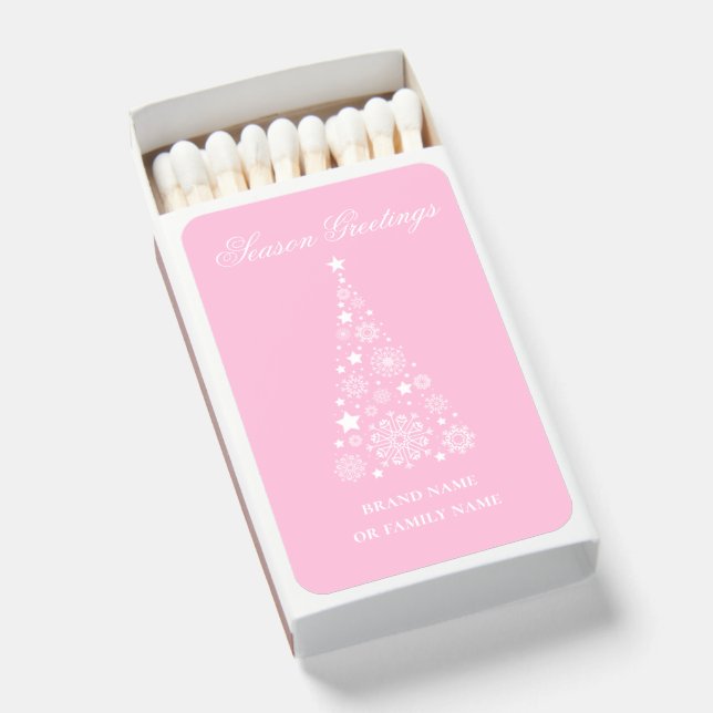 Elegant Christmas tree Name Festive Pink Matchboxes (Front Open)