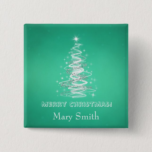 Elegant Christmas Tree Name Green Custom Button (Front)