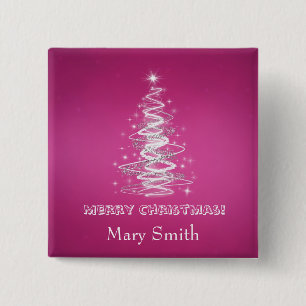 Elegant Christmas Tree Name Pink Custom Pinback Button